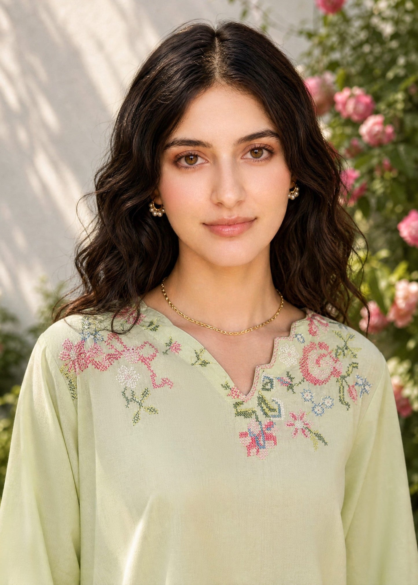 SS26DC-2626 LIGHT GREEN 2PCS EMBROIDERED KURTA WITH TROUSER