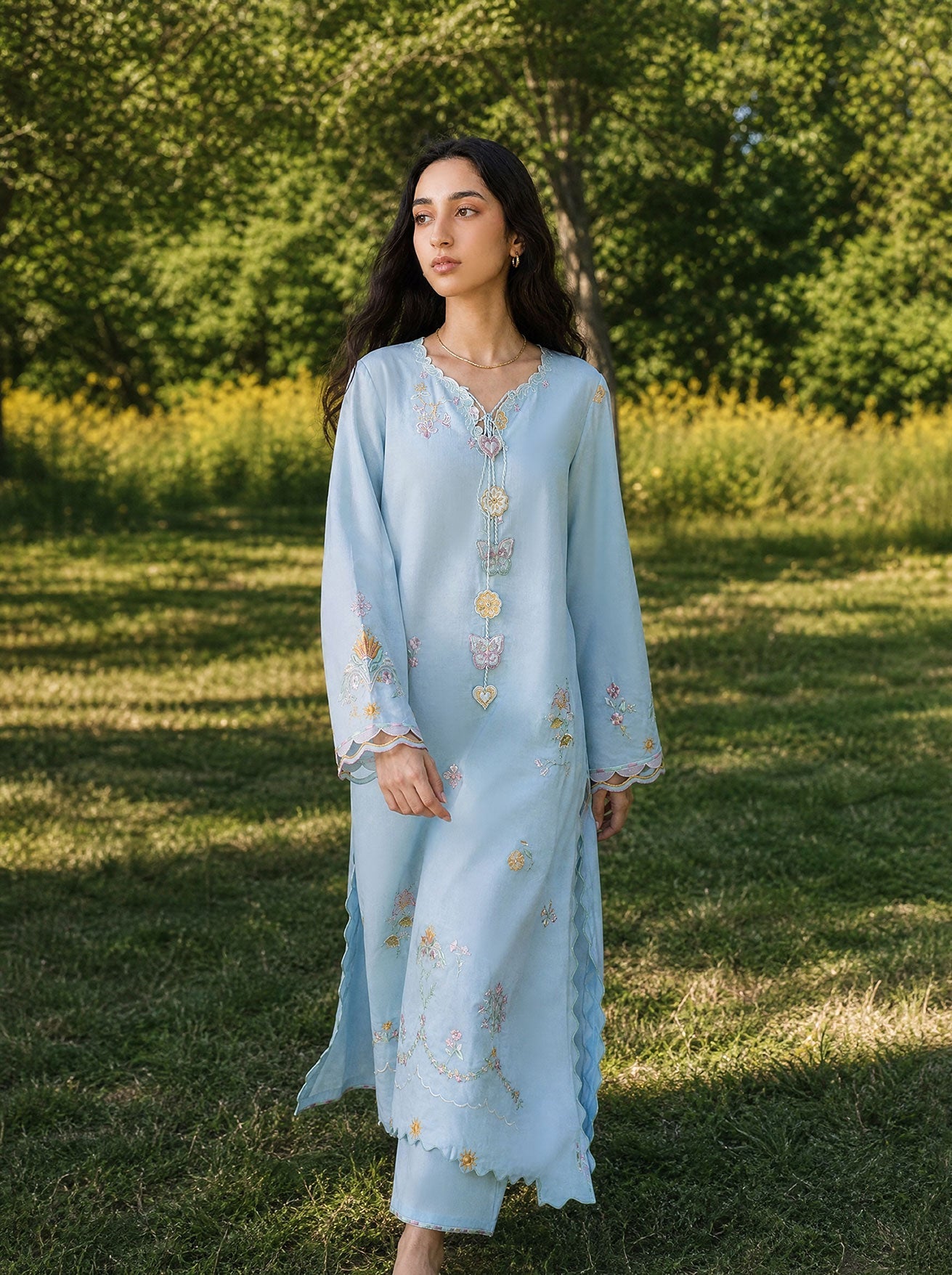 SS26DC-2624 SKY BLUE 2PCS  EMBROIDERED KURTA WITH TROUSER
