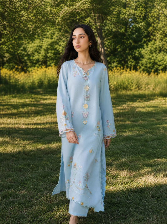 SS26DC-2624 SKY BLUE 2PCS  EMBROIDERED KURTA WITH TROUSER