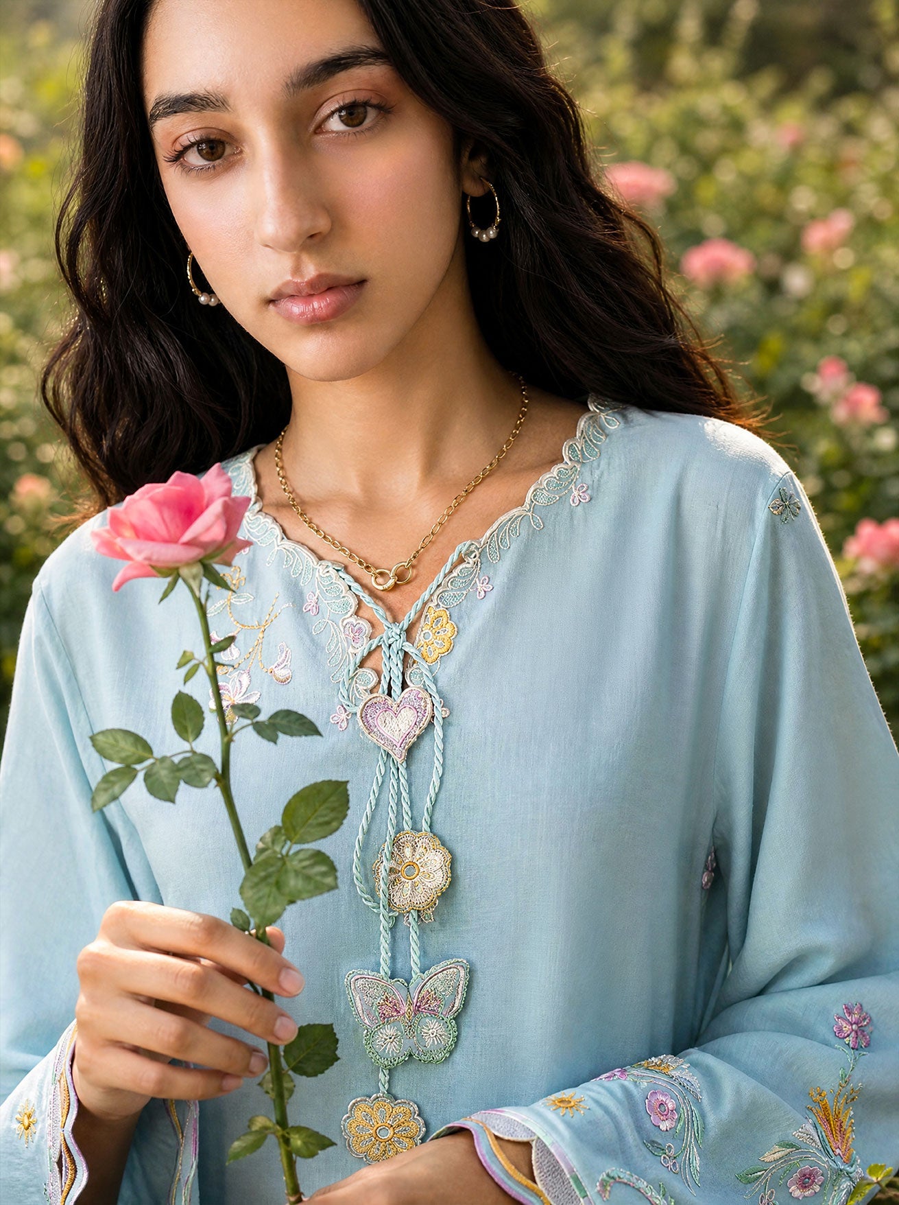 SS26DC-2624 SKY BLUE 2PCS  EMBROIDERED KURTA WITH TROUSER