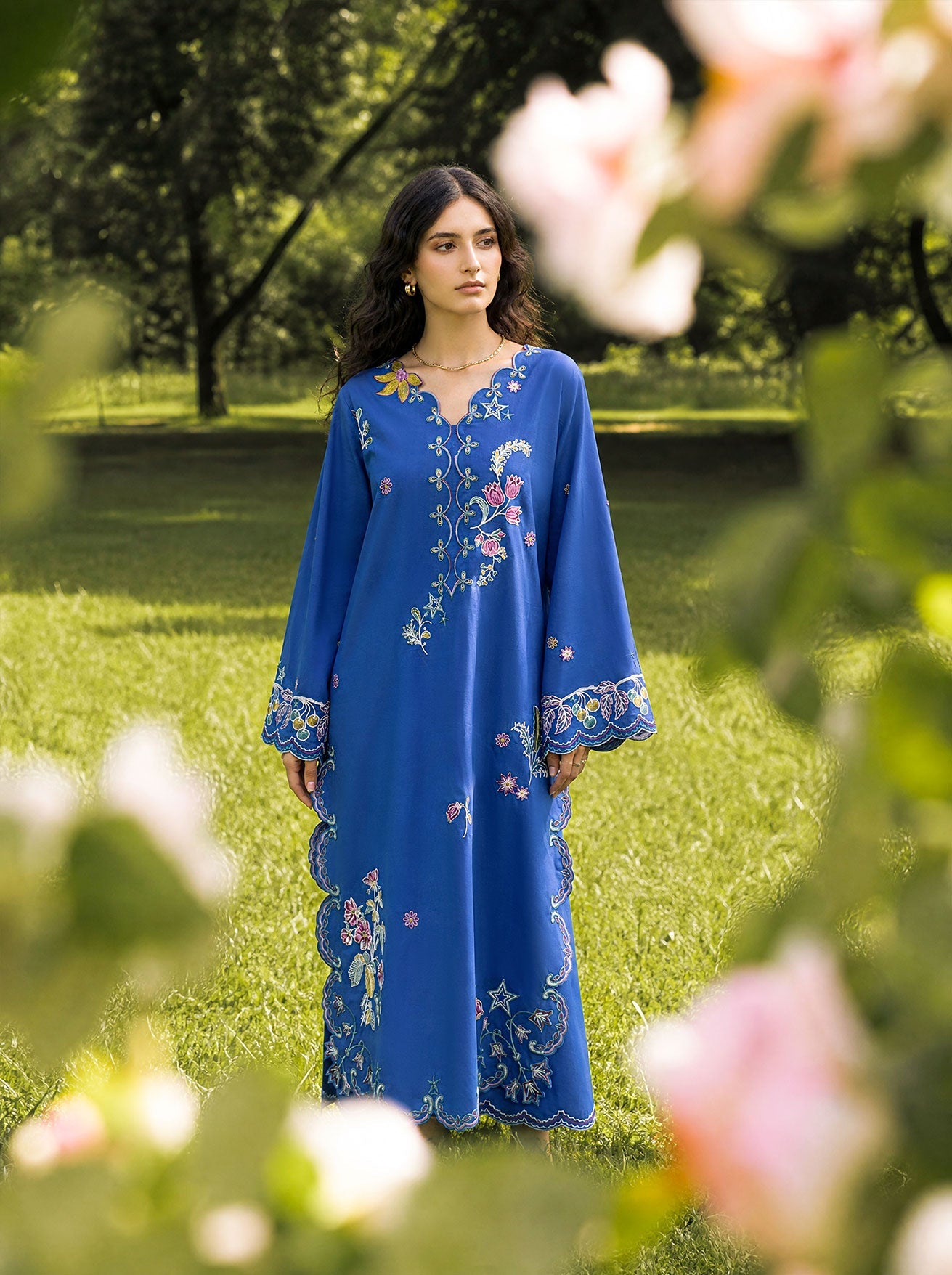 SS26DC-2623 BLUE 2PCS  EMBROIDERED KURTA WITH TROUSER