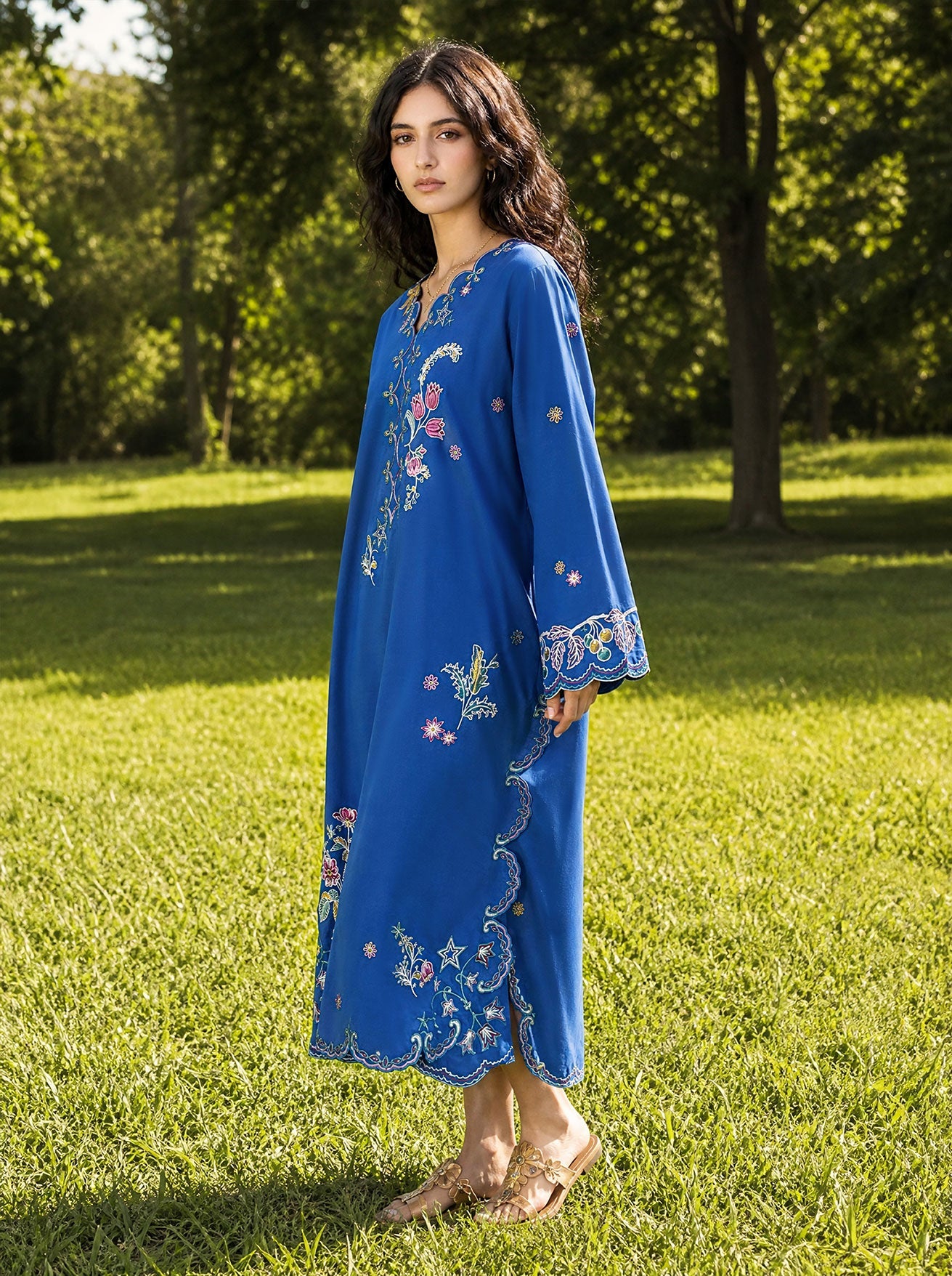 SS26DC-2623 BLUE 2PCS  EMBROIDERED KURTA WITH TROUSER