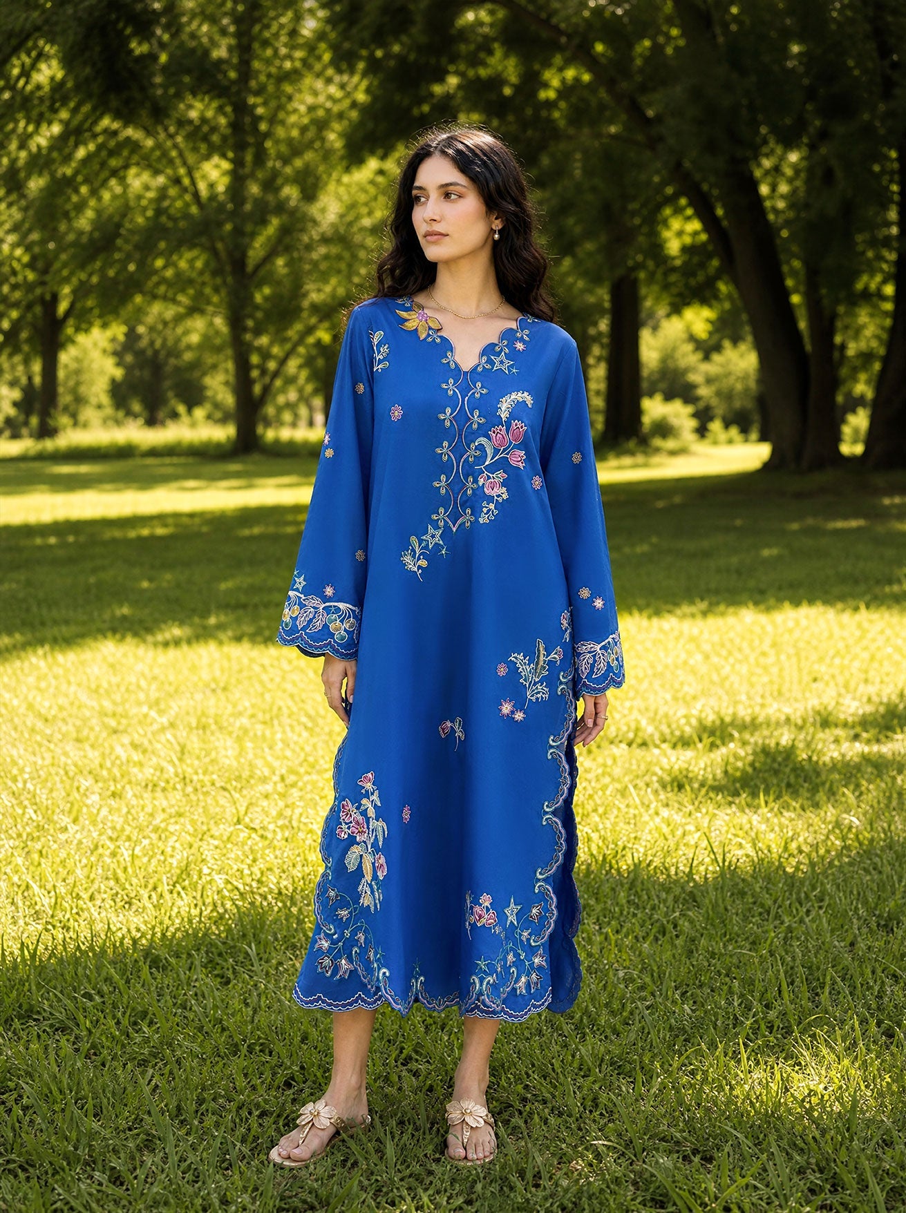 SS26DC-2623 BLUE 2PCS  EMBROIDERED KURTA WITH TROUSER