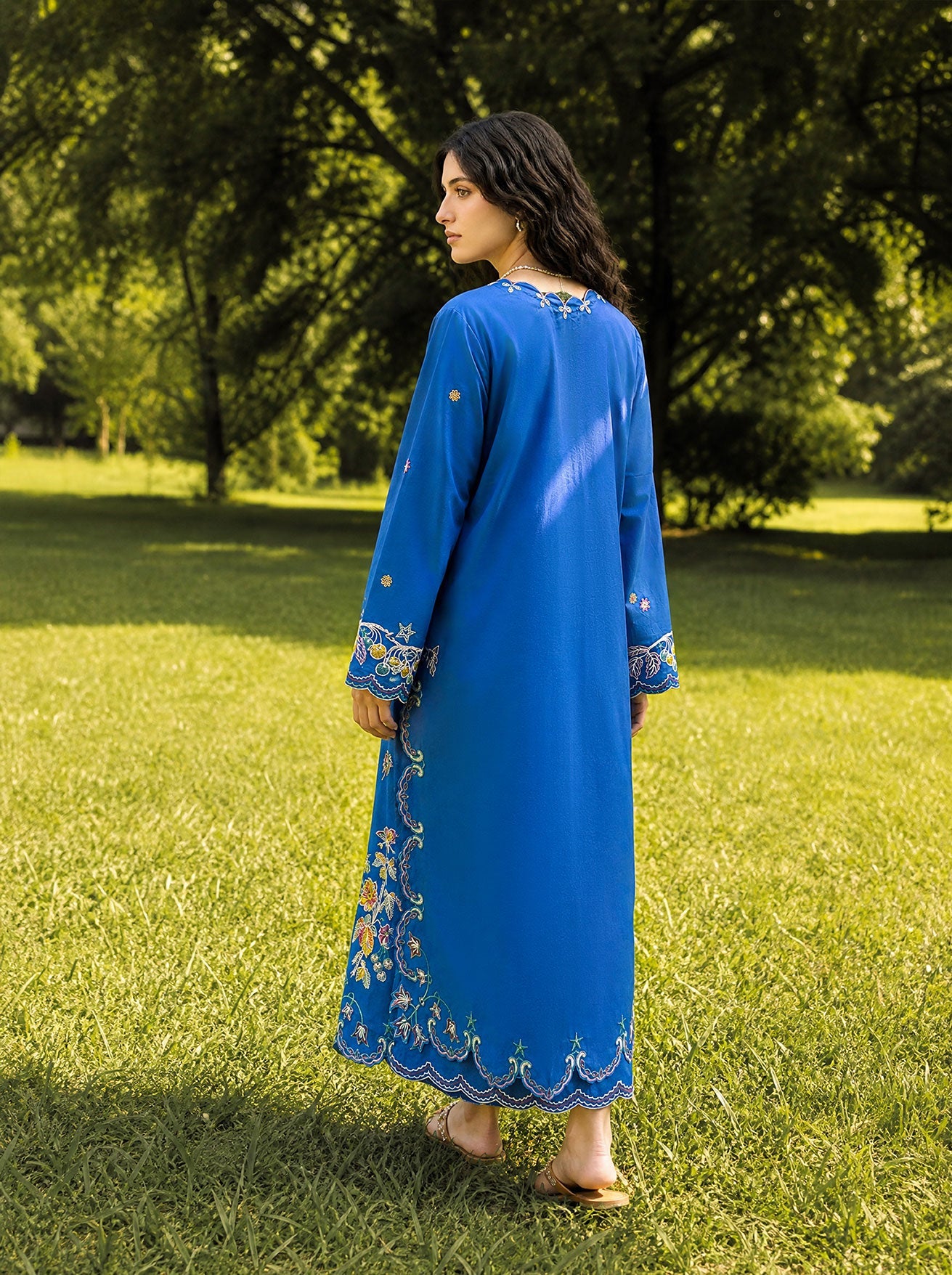SS26DC-2623 BLUE 2PCS  EMBROIDERED KURTA WITH TROUSER