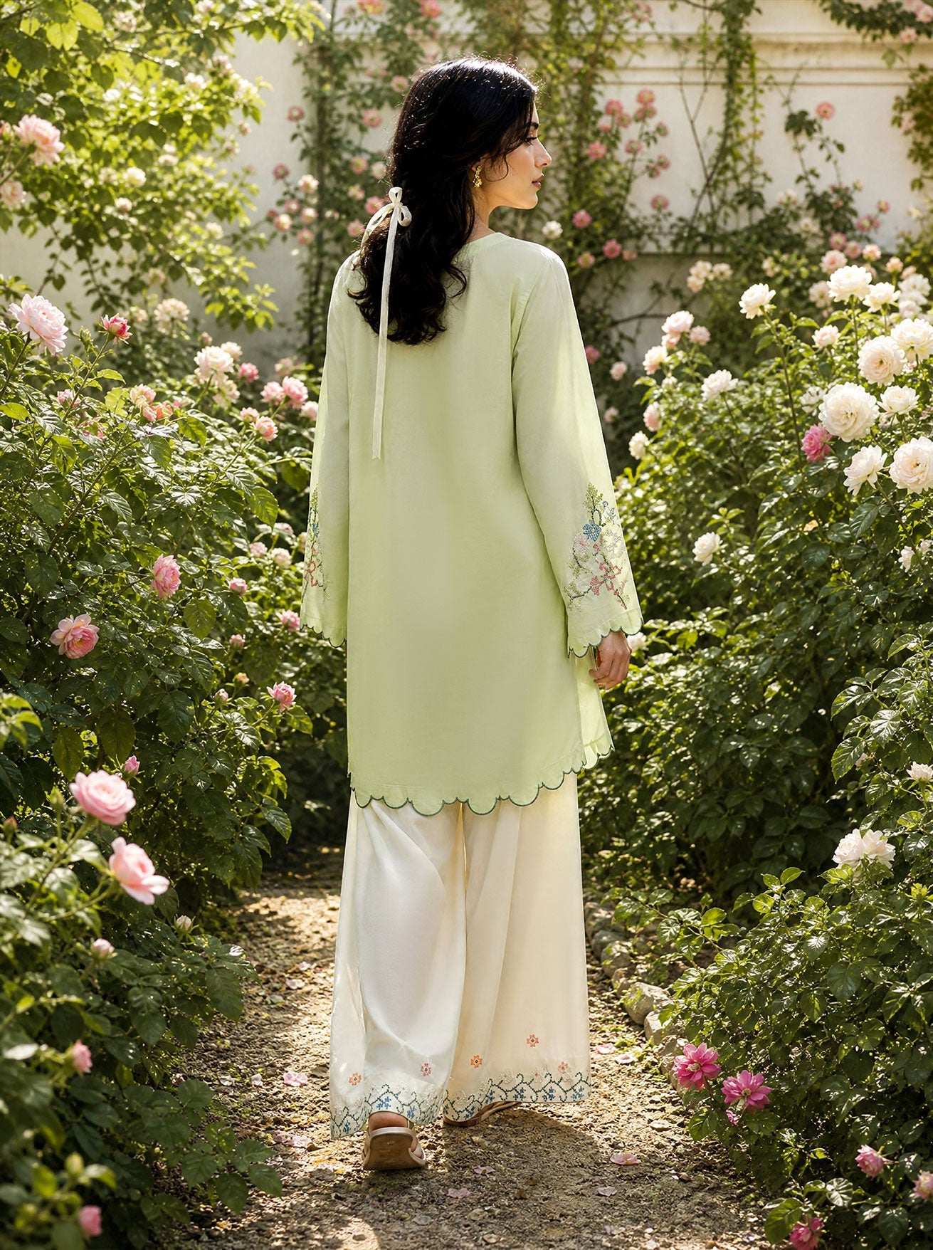 SS26DC-2626 LIGHT GREEN 2PCS  EMBROIDERED KURTA WITH TROUSER