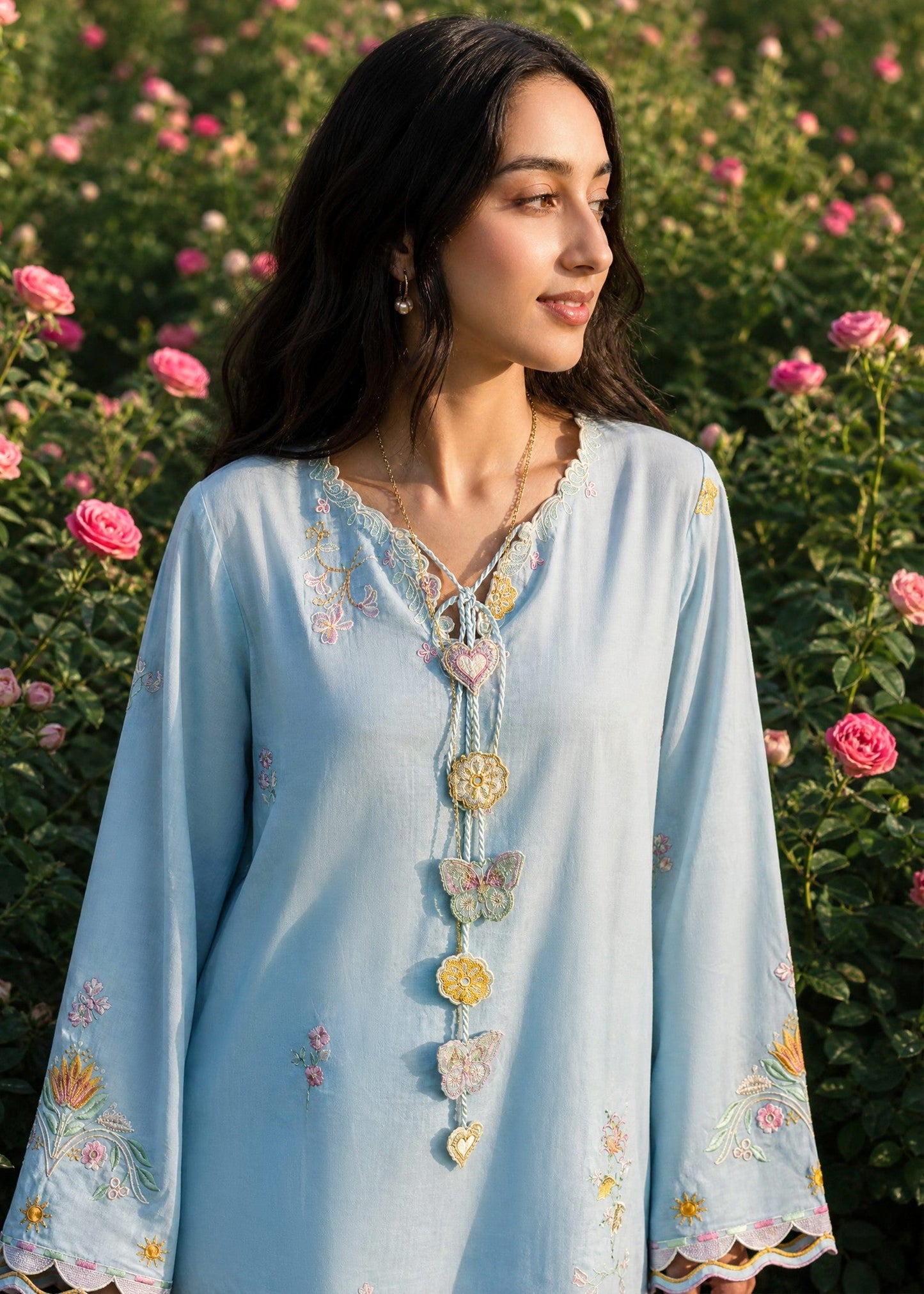 SS26DC-2624 SKY BLUE 2PCS  EMBROIDERED KURTA WITH TROUSER
