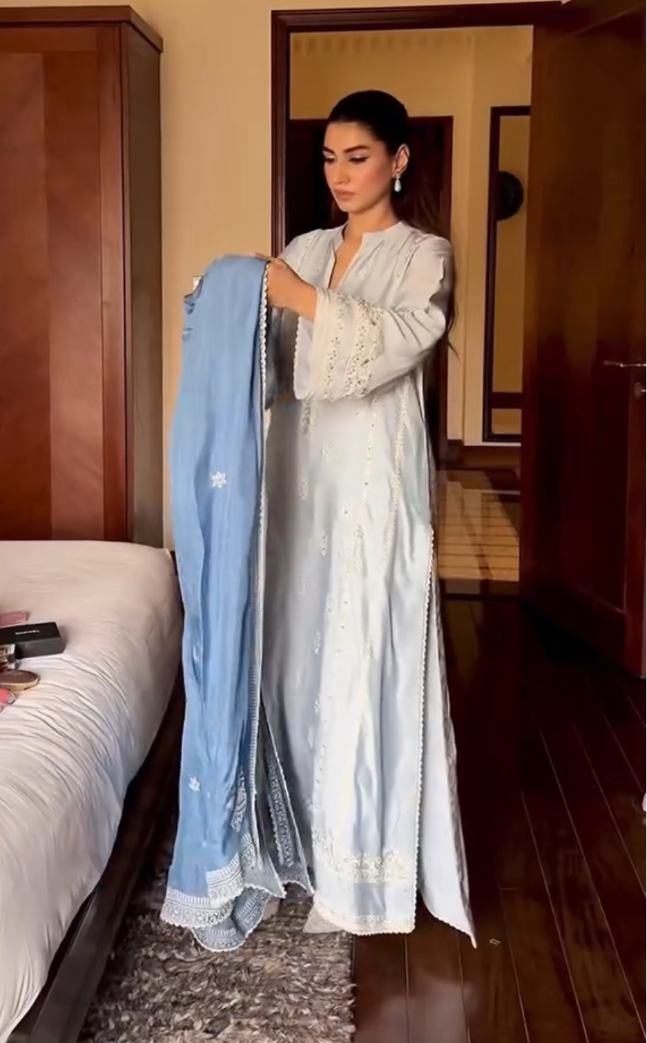 Powder Blue Sheesha Silk Kurta Set