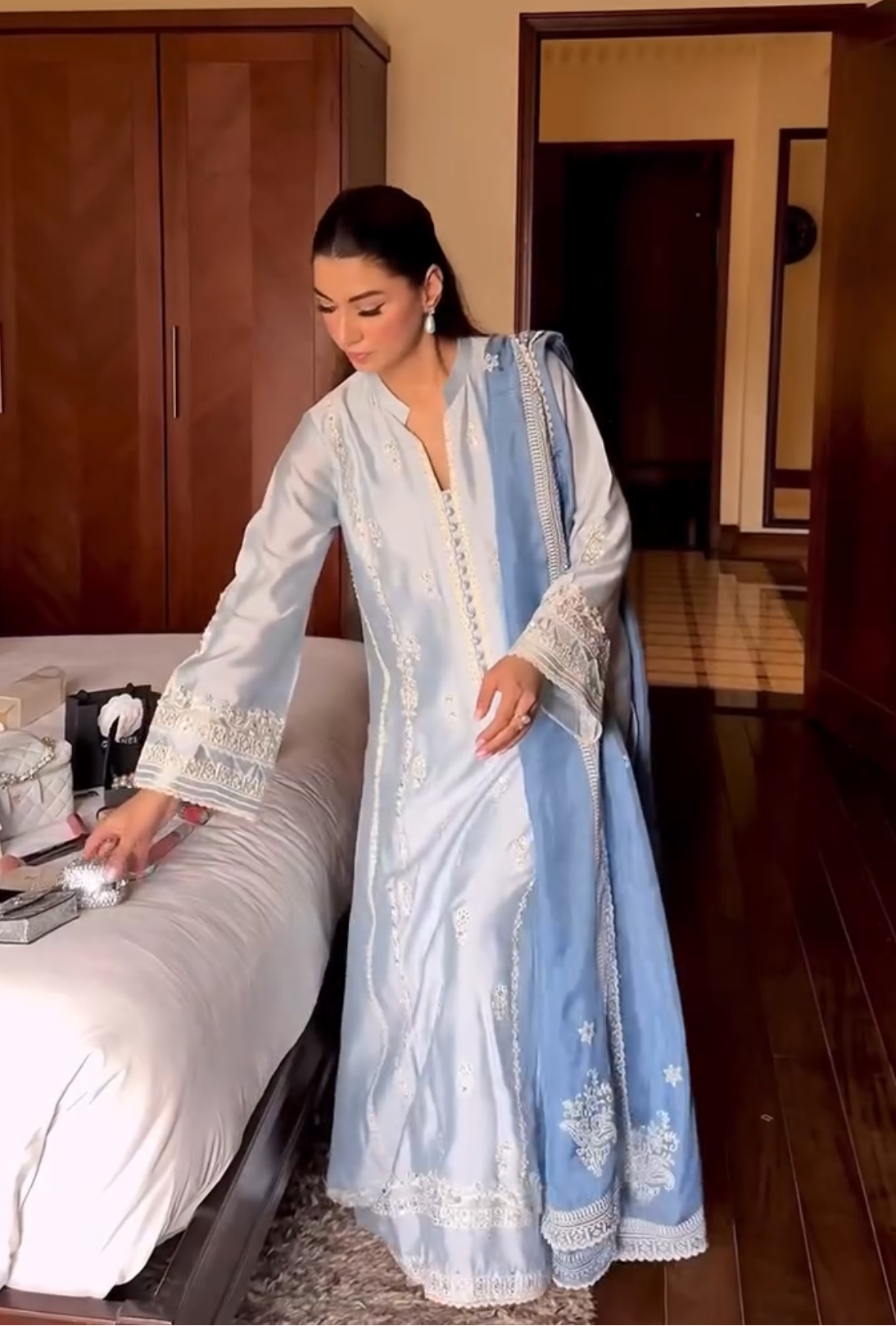 Powder Blue Sheesha Silk Kurta Set