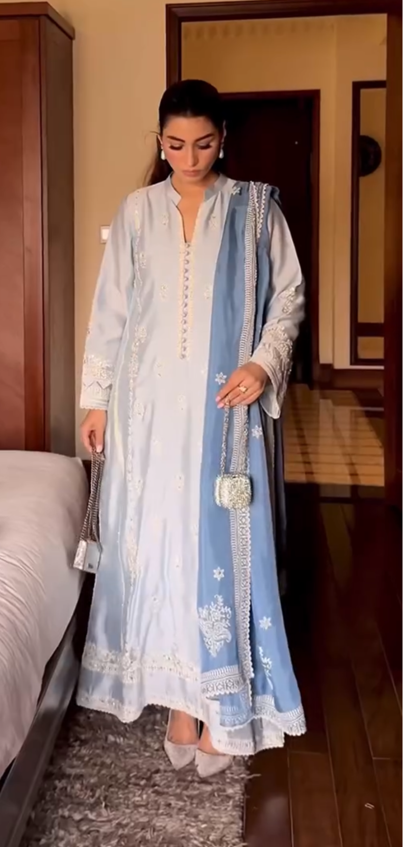 Powder Blue Sheesha Silk Kurta Set
