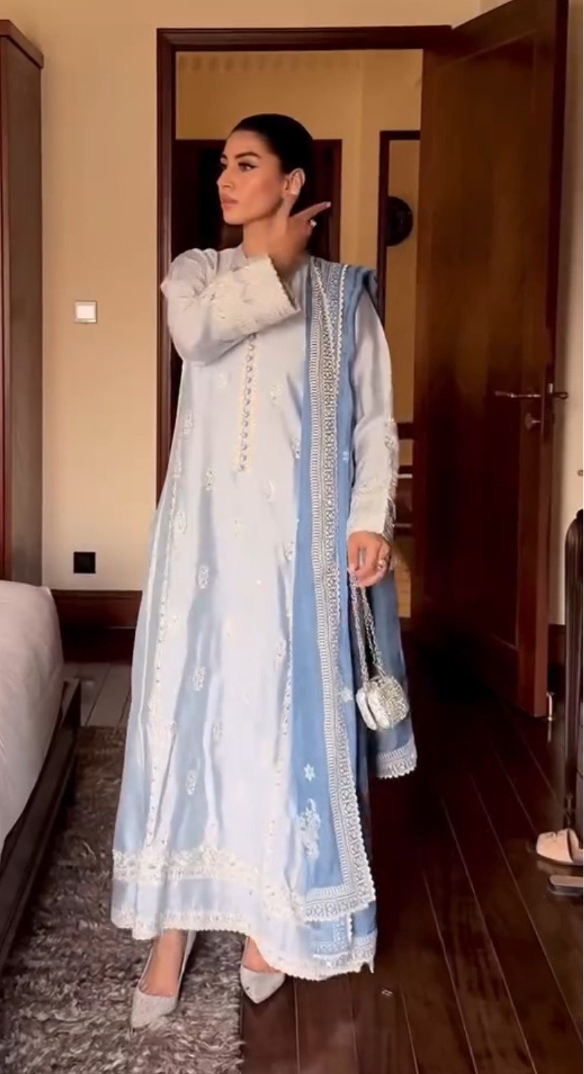Powder Blue Sheesha Silk Kurta Set