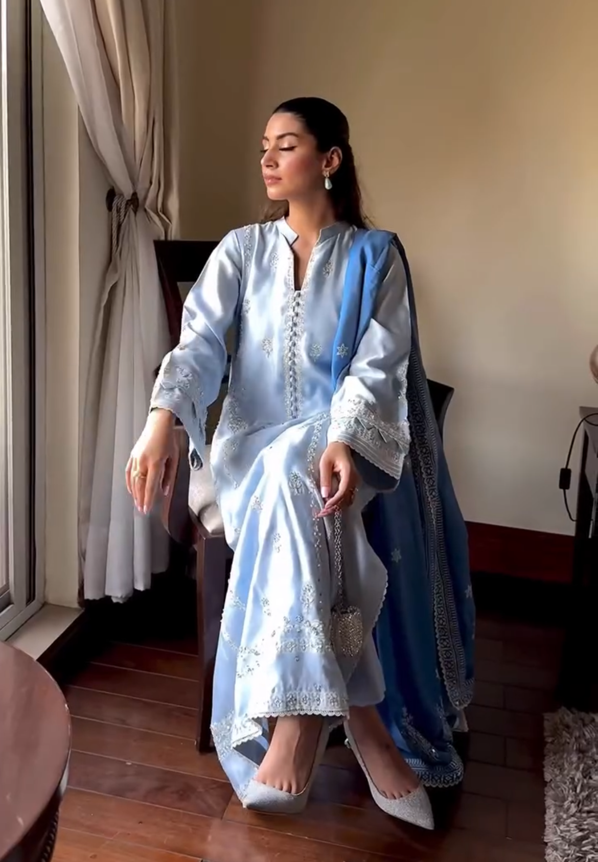 Powder Blue Sheesha Silk Kurta Set